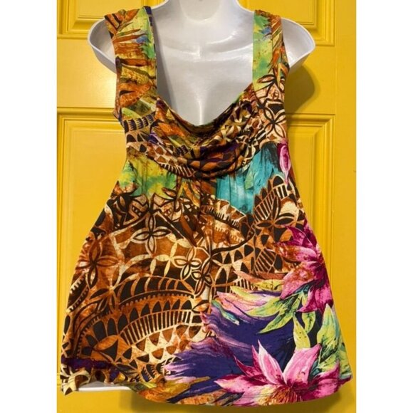 Boston Proper Multicolor Tropical Print Sleeveless Top With Twist Neck‎ & Draped - Picture 5 of 7